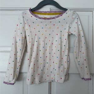 Boden 2T-3T White Long-Sleeve Star Print Tee with Purple Trim